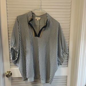Entro Navy and white Striped Blouse with gorgeous trim XL